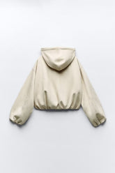 Preppy Loose Kurze Jacke mit Kapuze und plissiertem Wildleder-Textureffekt